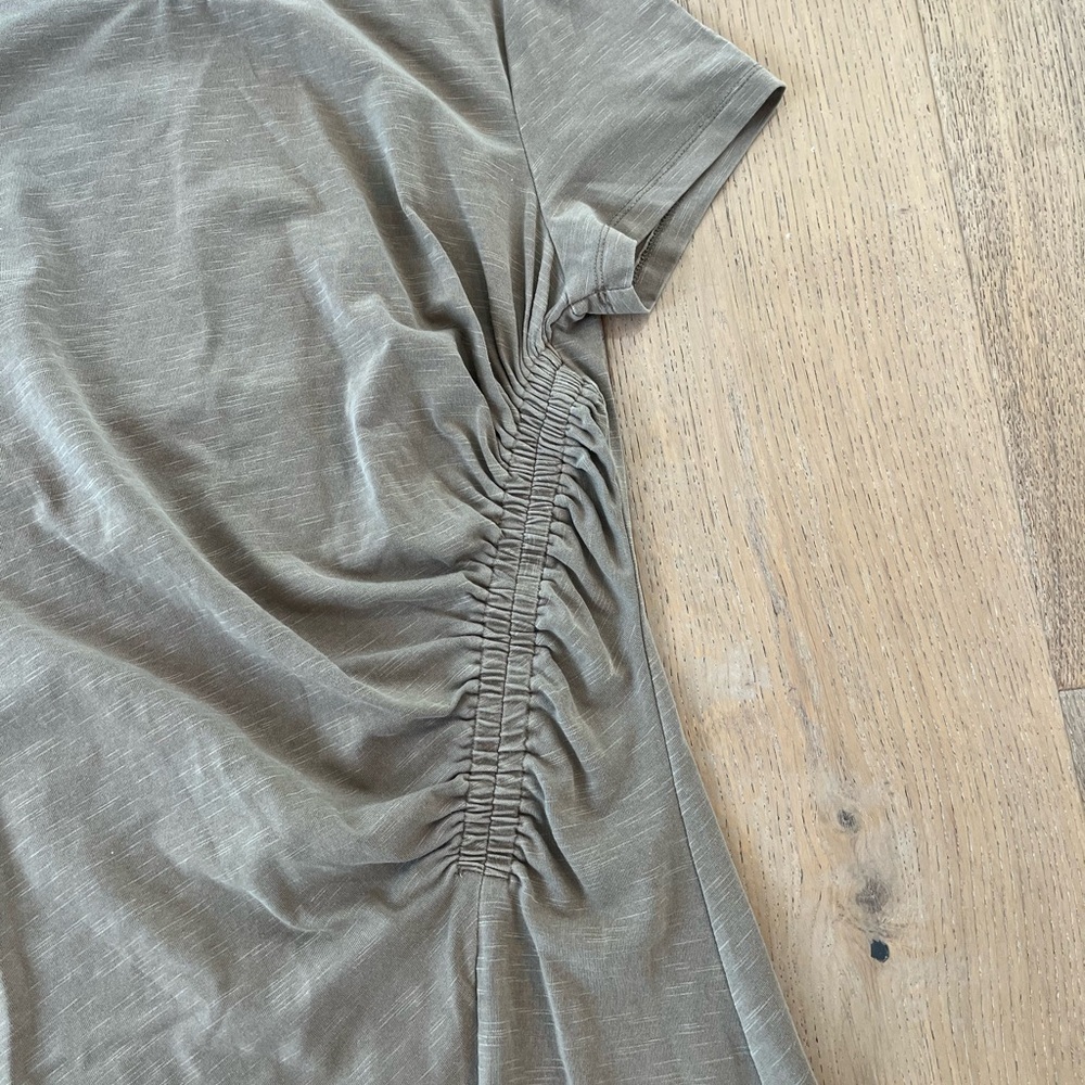 Universal Thread Medium Olive Green T Shirt Knit Dress Ruched Shirred Cotton - Picture 6 of 6